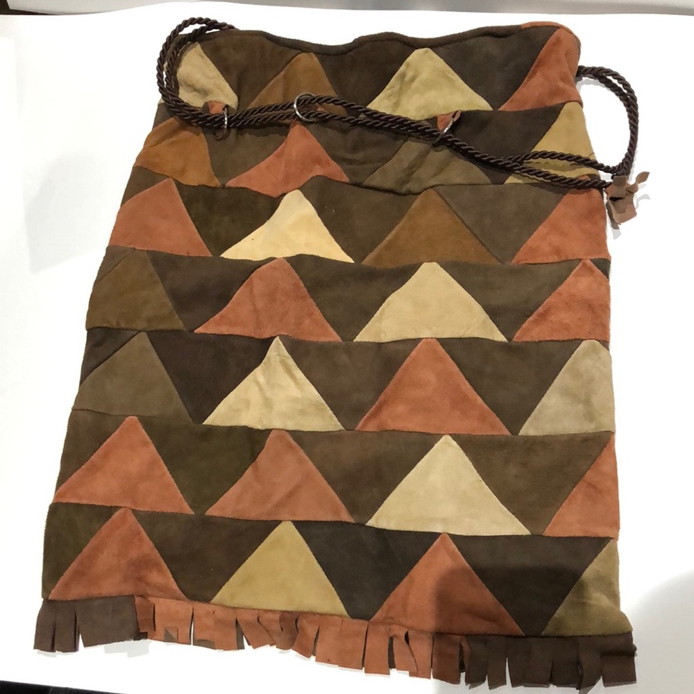 Multicolor brown triangle patchwork purse
